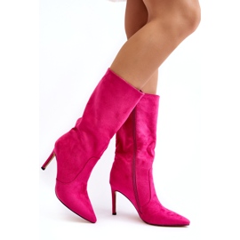 Joalice Damen-Stiefel aus Öko-Wildleder mit mittelhohem Absatz und hohem Absatz in Fuchsia rosa 3