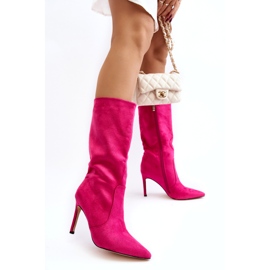 Joalice Damen-Stiefel aus Öko-Wildleder mit mittelhohem Absatz und hohem Absatz in Fuchsia rosa 4