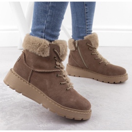 Damen-Lederstiefel mit Fell auf der braunen Plateausohle Rieker 70402-24 beige 5