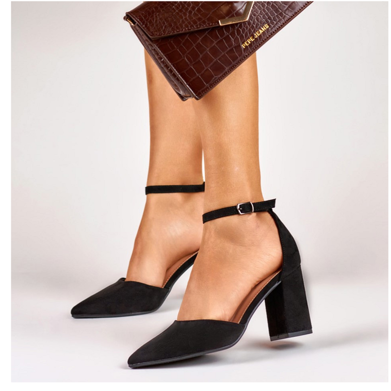 Schwarze Pumps mit hohem Absatz und Knöchelverschluss QA203B 1