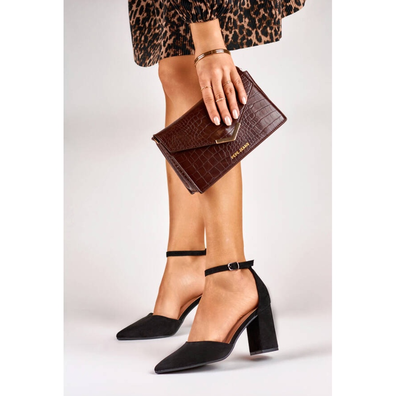 Schwarze Pumps mit hohem Absatz und Knöchelverschluss QA203B 2