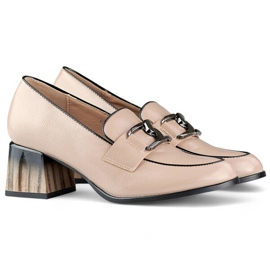 Damenschuhe mit niedrigem Absatz, beige Lack-Loafer GD-FL477D.BE 2