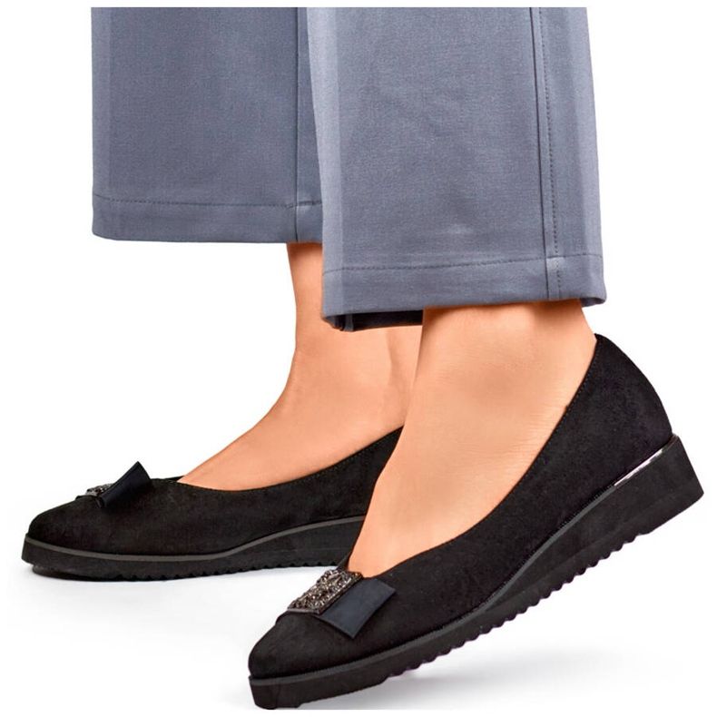 Damen-Wildlederschuhe mit Keilabsatz und Verzierung, schwarz GD-FL766A-B 1