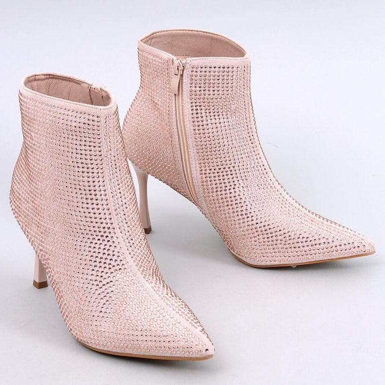 Stiefeletten mit hohem Absatz und Demish-Champagner-Kristallen rosa 1