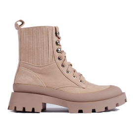 SHELOVET Beige Schnürstiefeletten aus Wildleder 1
