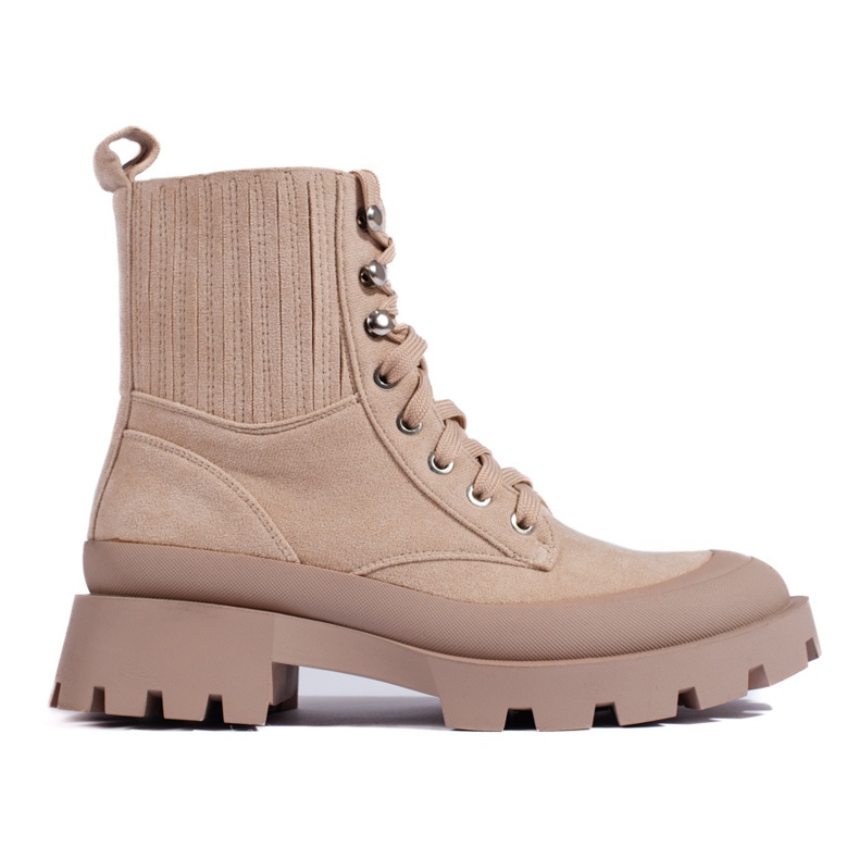 SHELOVET Beige Schnürstiefeletten aus Wildleder 1