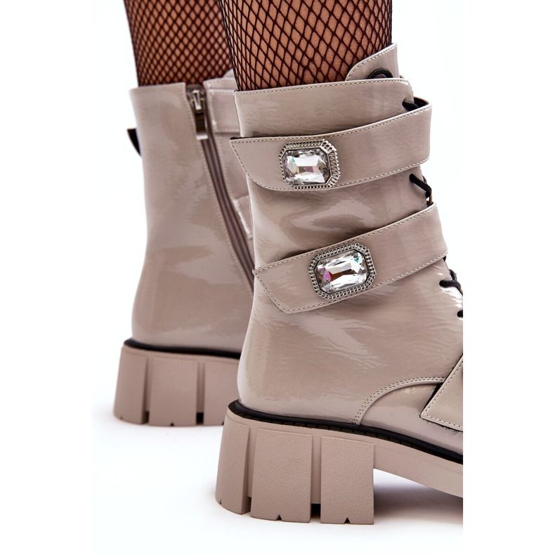 Damen-Arbeiterstiefel Lack Hellgrau S.Barski MR870-61 2