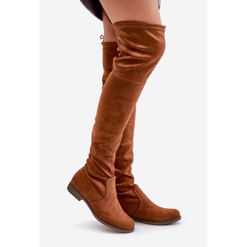 Overknee-Stiefel mit flachem Absatz aus Öko-Wildleder Camel Linnithia braun 1