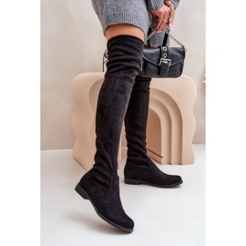 Overknee-Stiefel mit flachem Absatz aus Öko-Wildleder, Black Linnithia schwarz 2