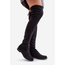 Overknee-Stiefel mit flachem Absatz aus Öko-Wildleder, Black Linnithia schwarz 1