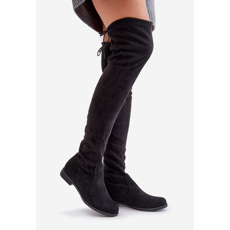 Overknee-Stiefel mit flachem Absatz aus Öko-Wildleder, Black Linnithia schwarz 1