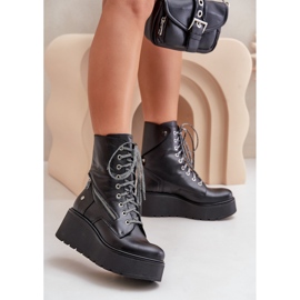 Arbeitsstiefel aus Leder mit Plateau und Keilabsatz Maciejka 06676-01 Schwarz 2