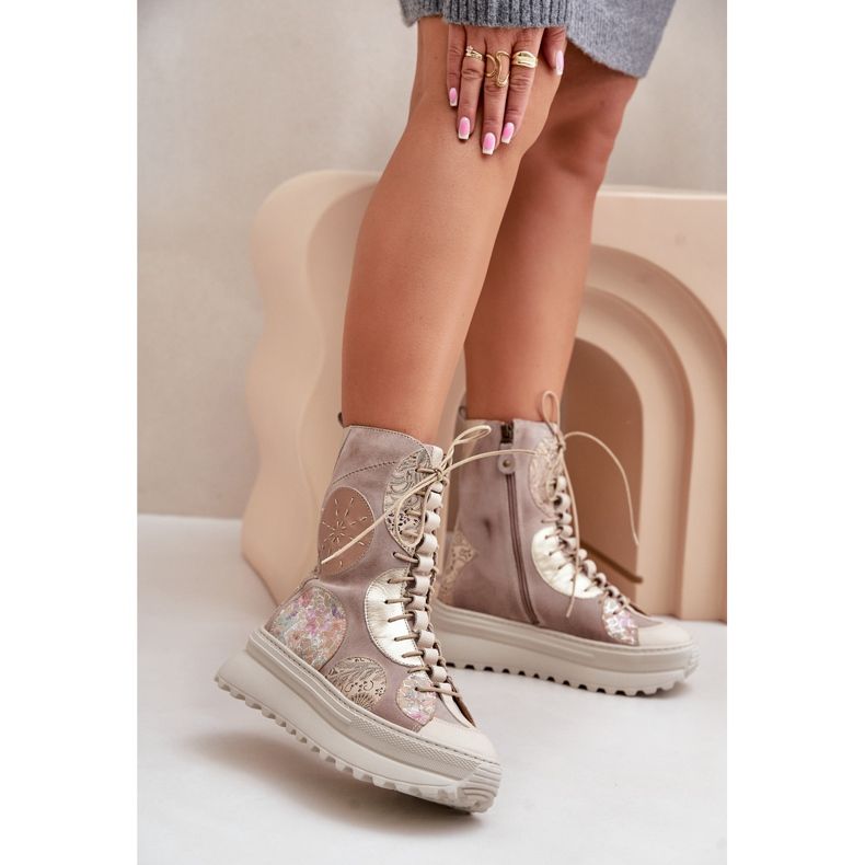 Leder-Wildlederstiefel auf der warmen Plattform Maciejka 06565-04 Beige 2