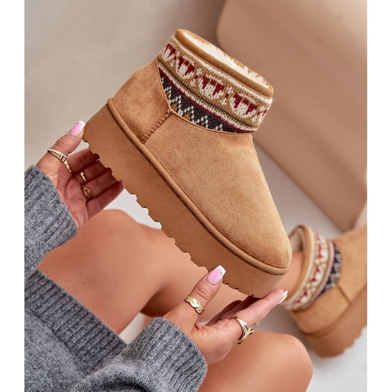 Damen-Schneestiefel mit Muster auf kamelfarbener Avatharia-Plattform braun 2