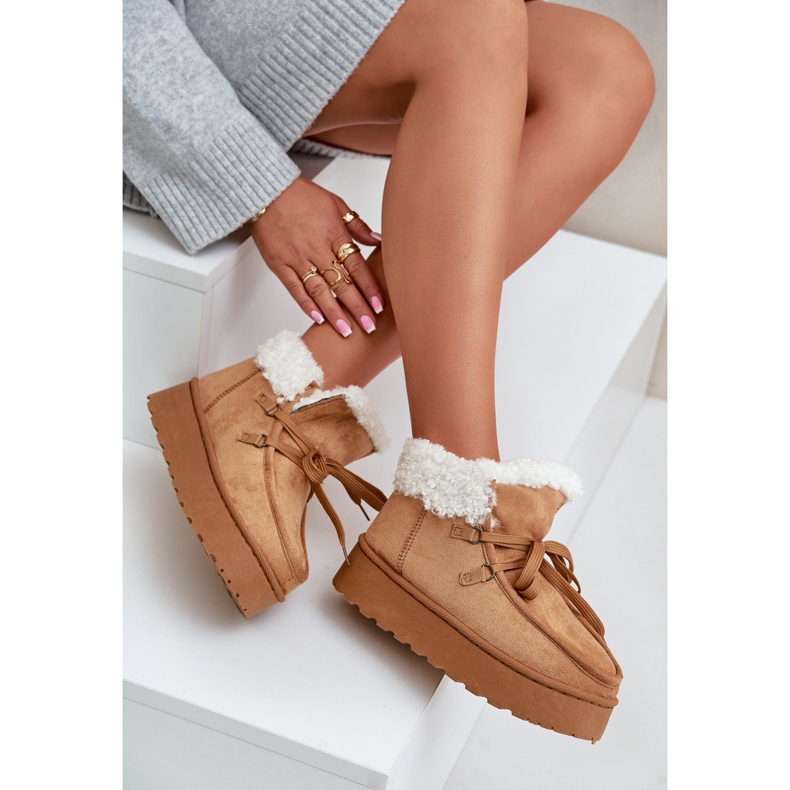 Plateau-Schneestiefel für Damen mit Fell, Branek Camel Ciabellae braun 2