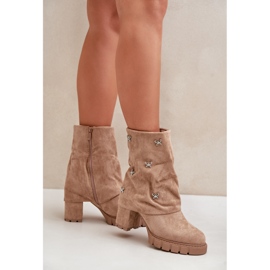 Verzierte Stiefeletten mit umgeschlagenem Schaft und hohem Absatz, Beige Esadora 3