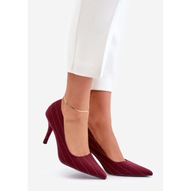 Burgunderrote Damen-High-Heels aus gestreiftem Stoff Tifidra 1
