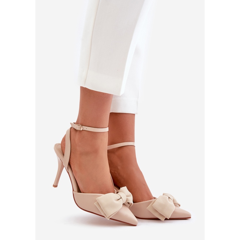 High Heels aus Öko-Leder mit Schleife, Beige Volamia 1