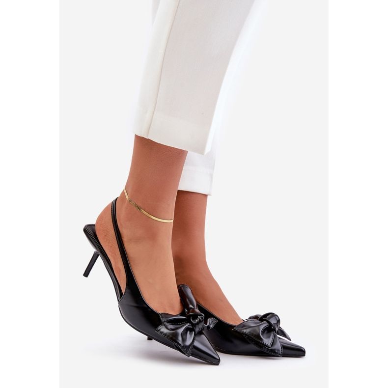 Schwarze High Heels aus Öko-Leder mit Schleife Emirenna 1