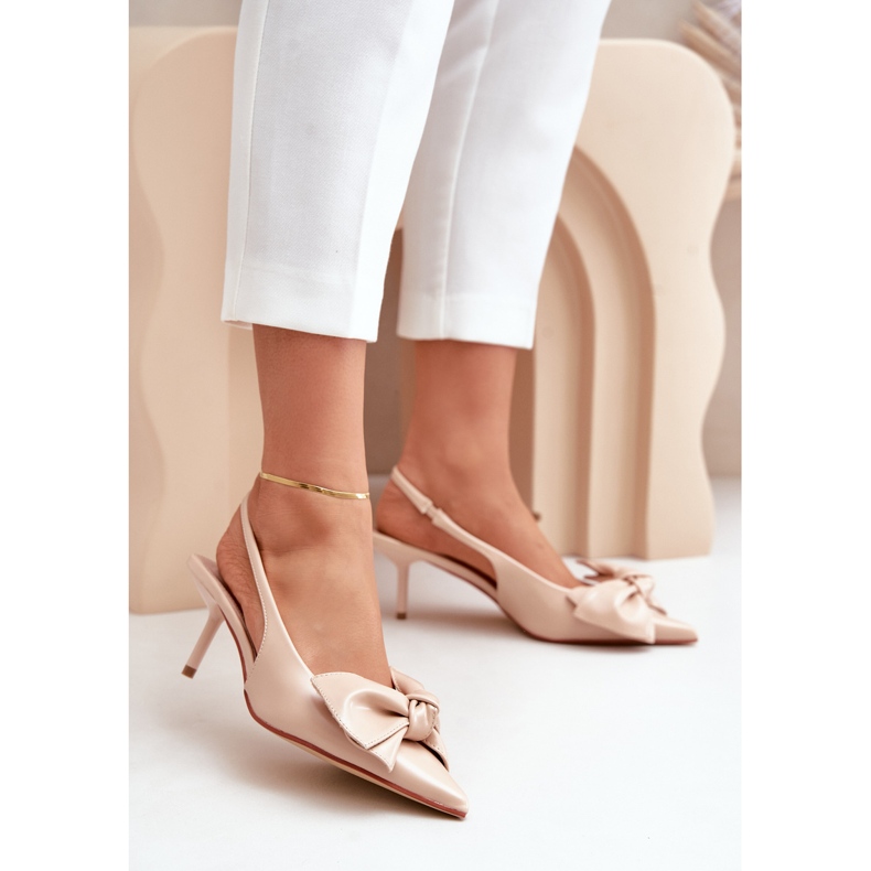 Emirenna High Heels aus Öko-Leder in Beige mit Schleife 2