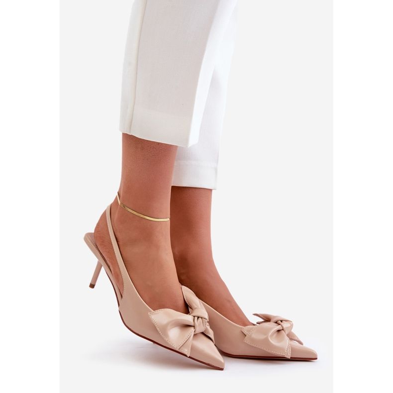 Emirenna High Heels aus Öko-Leder in Beige mit Schleife 1
