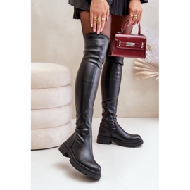 Overknee-Stiefel aus Faux-Wildleder mit flachem Absatz, Schwarz Santira 2