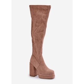 Beige Overknee-Stiefel von Nadelian mit hohem Absatz und Plateau 4