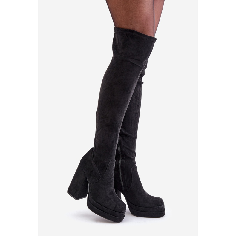 Overknee-Stiefel mit hohem Absatz und Plateau, schwarzer Nadelian 1