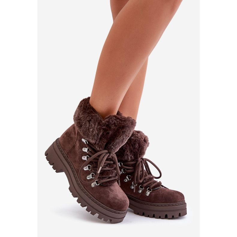 Damen-Schnür-Trapper mit Fell, Dunkelbraun Vaminia 1