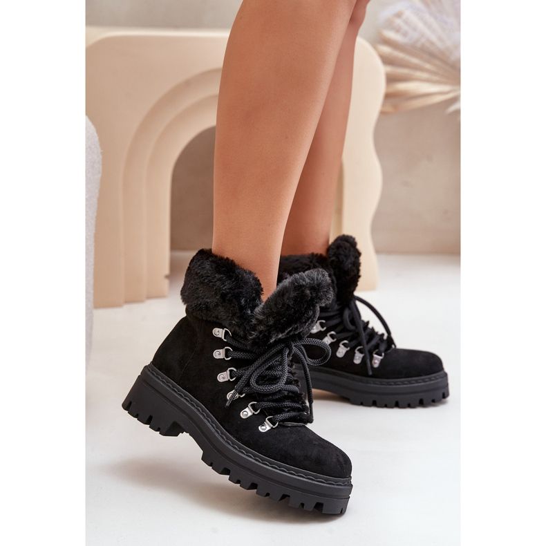 Damen-Schnür-Trapper mit Fell, Black Vaminia schwarz 2