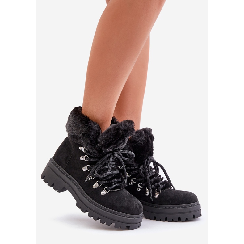 Damen-Schnür-Trapper mit Fell, Black Vaminia schwarz 1