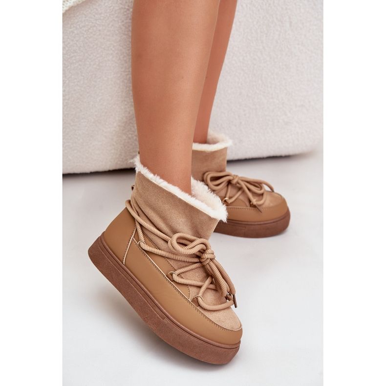 Damen-Schneestiefel mit Plateausohle, isoliert mit kamelfarbenem Aziara-Fell beige 1