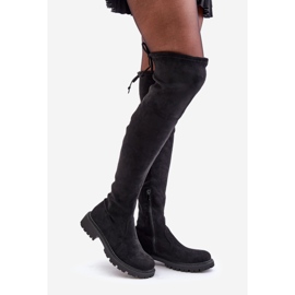 Overknee-Stiefel mit flachem Absatz aus Öko-Wildleder, Black Arkelia schwarz 1