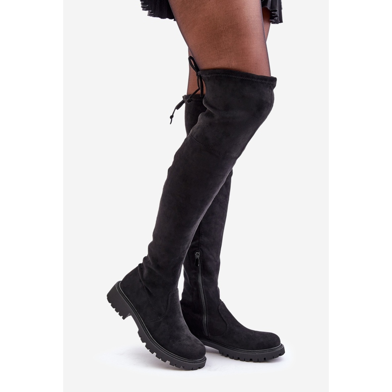 Overknee-Stiefel mit flachem Absatz aus Öko-Wildleder, Black Arkelia schwarz 1