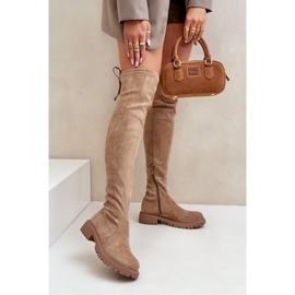 Overknee-Stiefel mit flachem Absatz aus Öko-Wildleder, Beige Arkelia 2