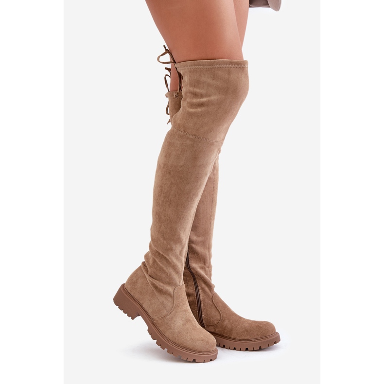 Overknee-Stiefel mit flachem Absatz aus Öko-Wildleder, Beige Arkelia 1