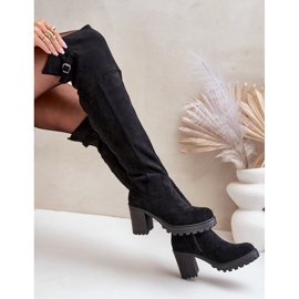 Schwarze Niaviera isolierte Overknee-Stiefel mit hohem Absatz 8