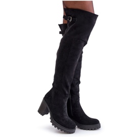 Schwarze Niaviera isolierte Overknee-Stiefel mit hohem Absatz 9