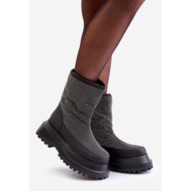 Schwarze, mit Avivina verzierte Schneestiefel mit Plateau und flachem Absatz 1