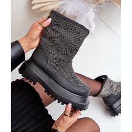 Schwarze, mit Avivina verzierte Schneestiefel mit Plateau und flachem Absatz 2