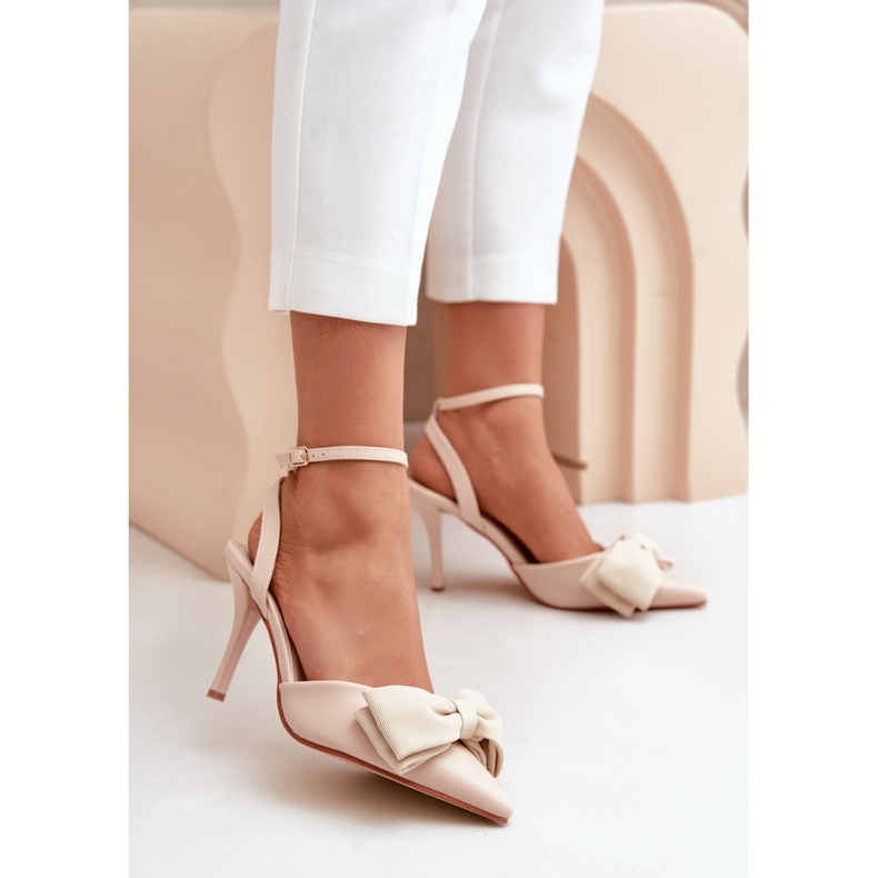 High Heels aus Öko-Leder mit Schleife, Beige Volamia 2
