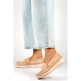 Damenmokassins mit dicker Sohle, beiges Wildleder 24-21338BE 2