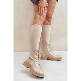 Beigefarbene Iranel-Slip-On-Stiefel mit Sockenoberteil 3