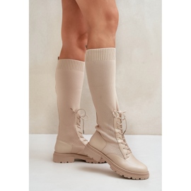 Beigefarbene Iranel-Slip-On-Stiefel mit Sockenoberteil 4