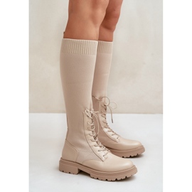 Beigefarbene Iranel-Slip-On-Stiefel mit Sockenoberteil 7