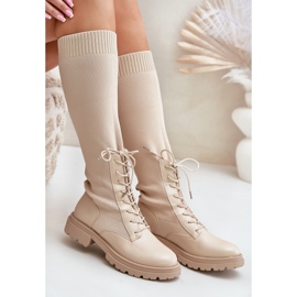 Beigefarbene Iranel-Slip-On-Stiefel mit Sockenoberteil 10