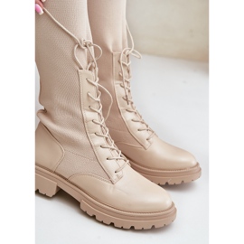 Beigefarbene Iranel-Slip-On-Stiefel mit Sockenoberteil 2