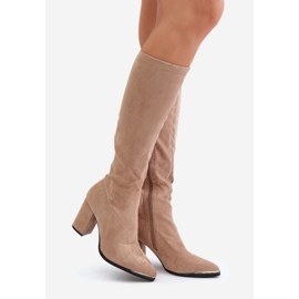 Öko-Wildlederstiefel mit Blockabsatz, Beige Batirae 1