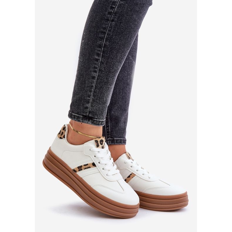 Leoparden-Plateau-Sneaker für Damen in Weiß von Dravinnia 1