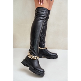 Flache Overknee-Stiefel mit Pemeriana-Kette schwarz 1